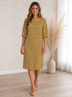 Sweet Salt Geometric Print Shift Dress with Pockets Lantern Sleeves Size 12 NWT